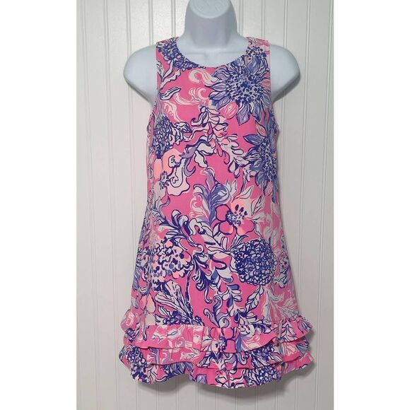 Lilly Pulitzer Marla Romper Sun Drenched Pink Tropics Ruffle Hem Crepe Size 00 - Picture 13 of 13